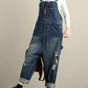 Women's Loose Baggy Denim Wide Leg Drop Crotch Jumpsuit Rompers Overalls