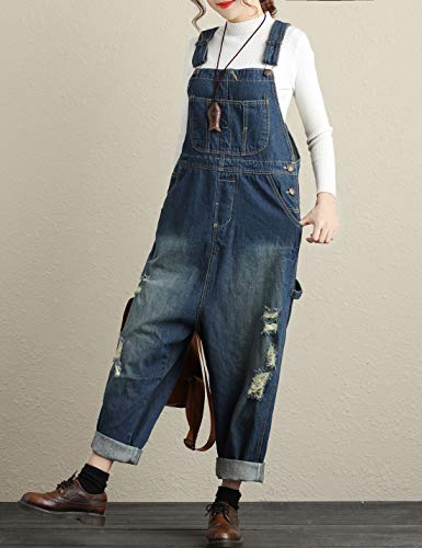 Women's Loose Baggy Denim Wide Leg Drop Crotch Jumpsuit Rompers Overalls
