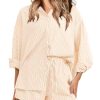 Women's Summer 2 Piece Sets Long Sleeve Button Down Shirts Matching Short Sets Beach Vacation Cruise Outfits 2025