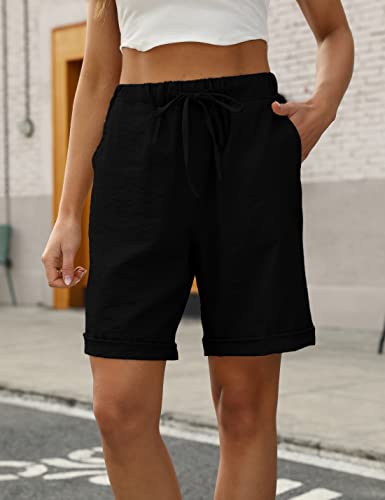 Womens Casual Loose Elastic Drawstring Summer Beach Bermuda Pocketed Shorts