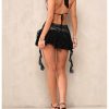 Women's Sleeveless Halter Deep V Neck Dress Backless Tie Back Ruched Lace Bodycon Mini Dresses