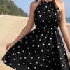 Girl's Summer Halter Neck Dress Heart Print Sleeveless A Line Flowy Short Sundress