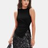 Women's Summer Sleeveless High Neck Tank Tops Sexy Twist Knot Asymmetrical Hem Shirts Going Out Top 2025