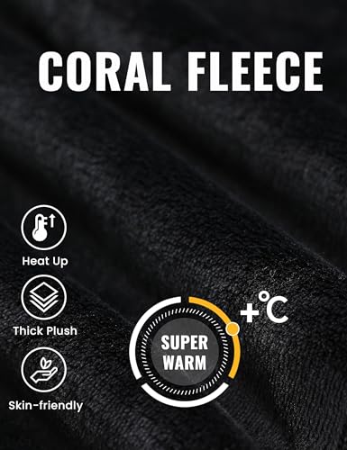 Womens Fleece Pajama Pants Warm Fuzzy Cozy Mens Sleep Bottoms With Pockets(-Black-M)