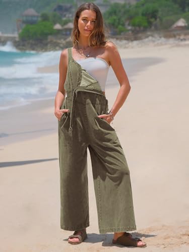 Women Fall Overalls Denim Loose Fit Wide Leg Bib Jumpsuits Casual Adjustable Baggy Jeans Romper with Pockets 2025