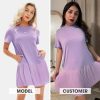 Womens Summer Casual Short Sleeve Dress Crewneck Tshirt Dresses Pleated Aline Mini Dress 2025 Vacation Beach Sundress
