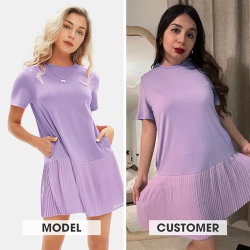 Womens Summer Casual Short Sleeve Dress Crewneck Tshirt Dresses Pleated Aline Mini Dress 2025 Vacation Beach Sundress