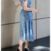Women's Summer Floral Mesh Midi Dress Short Sleeve V Neck Fit and Flare Sundress