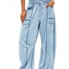 Womens Baggy Wide Leg Pants Casual Summer Palazzo Pants Drawstring Waist Barrel Sweatpants with Pockets