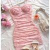 Women's Sexy Bustier Dress Ruched Bodycon Spaghetti Strap Party Night Mini Dress