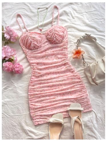 Women's Sexy Bustier Dress Ruched Bodycon Spaghetti Strap Party Night Mini Dress