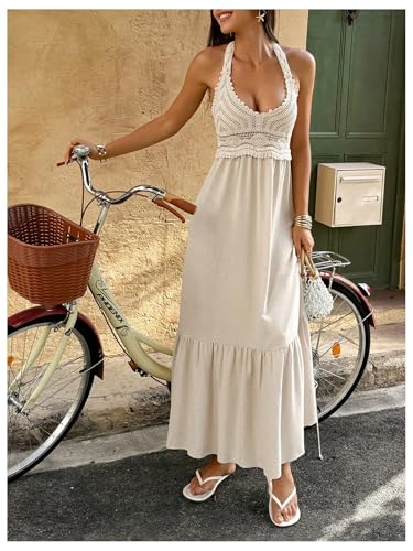 Women's Boho Sleeveless Maxi Dress Ruffled Beach Sundress Casual Flowy Summer Dresses