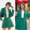Women's Business Casual Blazer Suit Sets and Pleated Mini Skirt 2 Piece Outfits Trendy Long Sleeve Y2K Clothes 2025