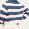 Women Stripe Pullover Sweater Turtleneck Ribbed Knit Top Casual Fall Winter Knitwear