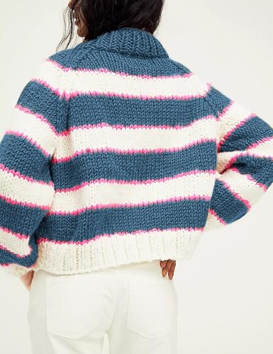 Women Stripe Pullover Sweater Turtleneck Ribbed Knit Top Casual Fall Winter Knitwear