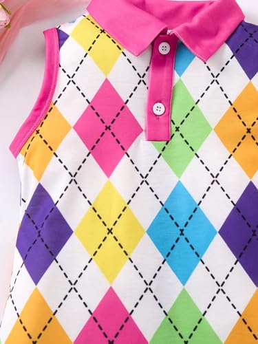 Girl's Geometric Colorblock Collared Tank Dress Sleeveless Button Down Dress