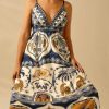 Women's Summer Tropical Floral Maxi Dress Spaghetti Strap V Neck Flowy Vacation Dresses