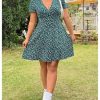 Women's Plus Size Floral Sundress V Neck A Line Flowy Short Sleeve Boho Cute Dress