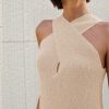 Women Halter Cross Over Collar Tank Knit Sleeveless Top Solid Color Casual Summer Blouse