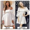 Womens 2025 Square Neck Dress Long Puff Sleeve A-Line Casual Short Mini Dresses