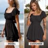 Women's 2025 Summer Ruffle Short Sleeve Tie Back Romper Dress Square Neck A Line Cute Dressy Short Jumpsuits