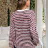 Women's Oversized Striped Sweaters Long Sleeve Shirt Loose V Neck Button Henley Tops Fall Pullover Knit Jumper 2025