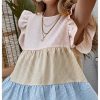 Women's Summer Ruffle Cap Sleeve Color Block Tiered Flowy Babydoll Mini Dress Sundress