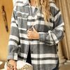 Womens Fall Flannel Plaid Shacket Jacket Wool Blend Button Down Shirt Coat Tops(#2 Grey-L)