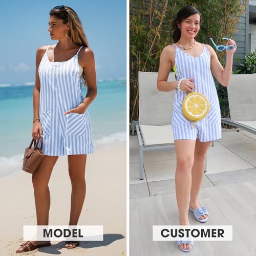 Womens Summer Casual Sleeveless Romper Dress Loose Cotton Striped Shorts Overalls Jumpsuit Vacation Beach Outfits 2025