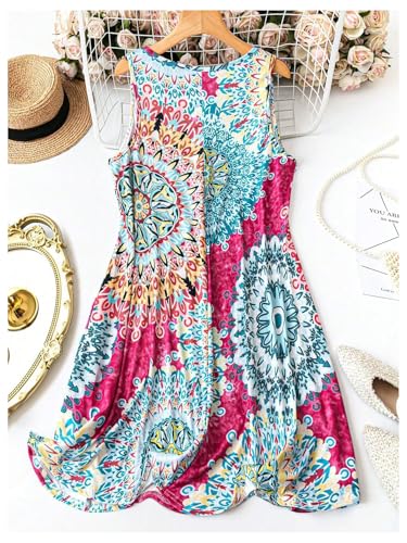 Women's Plus Size Summer Sleeveless Floral Sundress V Neck Loose Flowy Boho Tank Dress