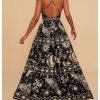 Women's Summer Tropical Sundress Deep V Neck Criss Cross Backless Flowy Maxi Dress