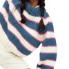 Women Stripe Pullover Sweater Turtleneck Ribbed Knit Top Casual Fall Winter Knitwear