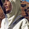 Womens Windbreaker Jacket Outdoors Hiking Reflective Striping Hooded Half Zip Pullover Contrast Pocketed Outerwear