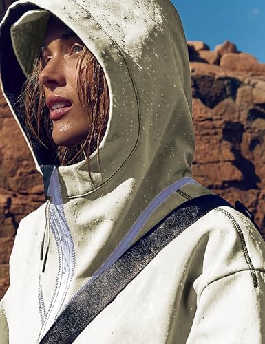 Womens Windbreaker Jacket Outdoors Hiking Reflective Striping Hooded Half Zip Pullover Contrast Pocketed Outerwear
