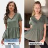 Women's Summer Crop Babydoll Peplum Tops Cute V Neck Short Sleeve Business Casual Trendy T Shirts Beach Vacation 2025