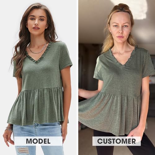 Women's Summer Crop Babydoll Peplum Tops Cute V Neck Short Sleeve Business Casual Trendy T Shirts Beach Vacation 2025