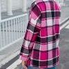 Women's Fall Color Block Plaid Flannel Shacket Jacket Button Down Shirt Coat Tops