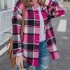 Women's Fall Color Block Plaid Flannel Shacket Jacket Button Down Shirt Coat Tops