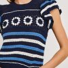 Womens Crochet Sweater Top Short Flutter Sleeve Crew Neck Summer Casual Knit Tank Pullovers