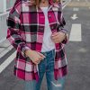 Women's Fall Color Block Plaid Flannel Shacket Jacket Button Down Shirt Coat Tops