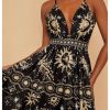 Women's Summer Tropical Sundress Deep V Neck Criss Cross Backless Flowy Maxi Dress