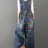 Women's Loose Baggy Denim Wide Leg Drop Crotch Jumpsuit Rompers Overalls
