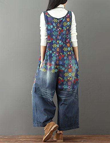 Women's Loose Baggy Denim Wide Leg Drop Crotch Jumpsuit Rompers Overalls
