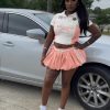 Women's Sport Skirt Set 2 Piece Lace Combo Top & Bubble Mini Skirt Set Sexy Short Sleeve Bodycon Y2k Party Club
