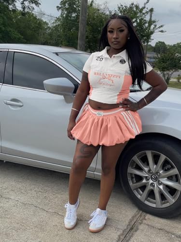 Women's Sport Skirt Set 2 Piece Lace Combo Top & Bubble Mini Skirt Set Sexy Short Sleeve Bodycon Y2k Party Club
