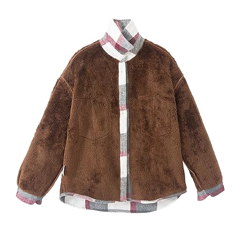 Women's Warm Sherpa Lined Fleece Plaid Flannel Shirt Jacket Button Down Fuzzy Shacket