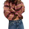 Women Stripe Pullover Sweater Turtleneck Ribbed Knit Top Casual Fall Winter Knitwear