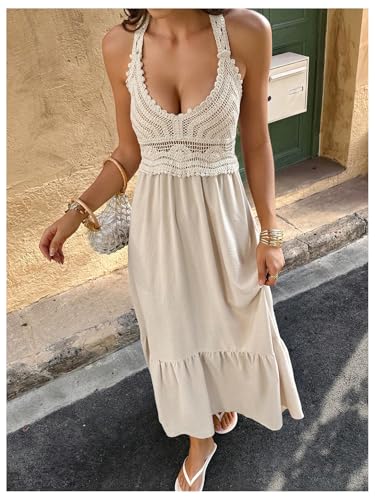 Women's Boho Sleeveless Maxi Dress Ruffled Beach Sundress Casual Flowy Summer Dresses