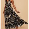 Women's Summer Tropical Sundress Deep V Neck Criss Cross Backless Flowy Maxi Dress