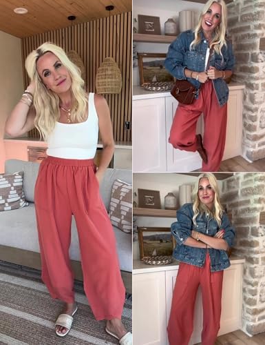 Womens Baggy Wide Leg Pants Casual Elastic Waisted Palazzo Harem Pants with Pockets